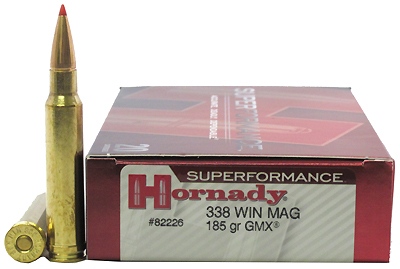 338 Winchester Magnum Ammunition by Hornady Superformance, 185gr GMX, Per 20