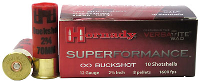 12 Gauge Buckshot by Hornady Superformance 00 Buck (Per 10)