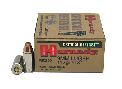 9mm Luger by Hornady 115gr. Critical Defense (Per 25)