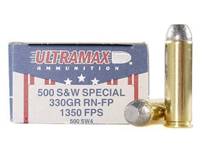 500 Smith & Wesson by Ultramax 500 S&W, 330gr, Round Nose Flat Point, (Per 20)