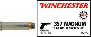 357 Magnum by Winchester 357 Mag, USA 110gr., Jacketed Hollow Point, (Per 50)