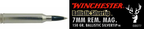 7mm Remington Magnum by Winchester 7mm Rem Mag, Supreme 150gr., Ballistic Silvertip, (Per 20)
