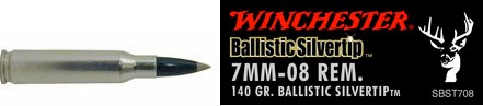 7mm-08 Remington by Winchester 7mm-08 Rem, Supreme 140gr., Ballistic Silvertip, (Per 20)
