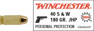40 Smith & Wesson by Winchester 40 S&W, 180gr, USA Jacketed Hollow Point, (Per 50)