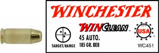 45 Automatic by Winchester 45 Auto, 185gr, WinClean Brass Enclosed Base, (Per 50)