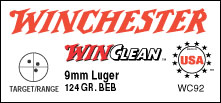 9mm Luger by Winchester 9mm Luger, 124gr, WinClean Brass Enclosed Base, (Per 50)