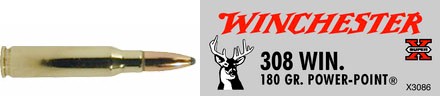308 Winchester by Winchester 308 Win, 180gr, Super-X Power-Point, (Per 20)