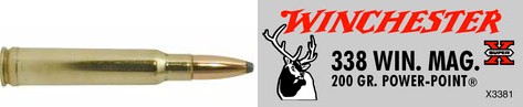 338 Winchester Magnum by Winchester 338 Win Mag, 200gr, Super-X Power-Point, (Per 20)