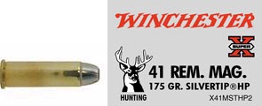 41 Remington Magnum by Winchester 41 Rem Mag, 175gr, Super-X Silvertip Hollow Point, (Per 20)