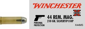44 Remington Magnum by Winchester 44 Rem Mag, 210gr, Super-X Silvertip Hollow Point, (Per 20)
