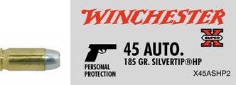 45 Automatic by Winchester 45 Auto, 185gr, Super-X Silvertip Hollow Point, (Per 20)